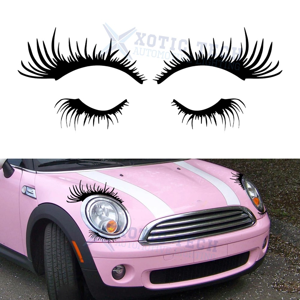 2Pair Car Black Eyelashes Decoration Decal For Headlight Fog Light Sticker Badge