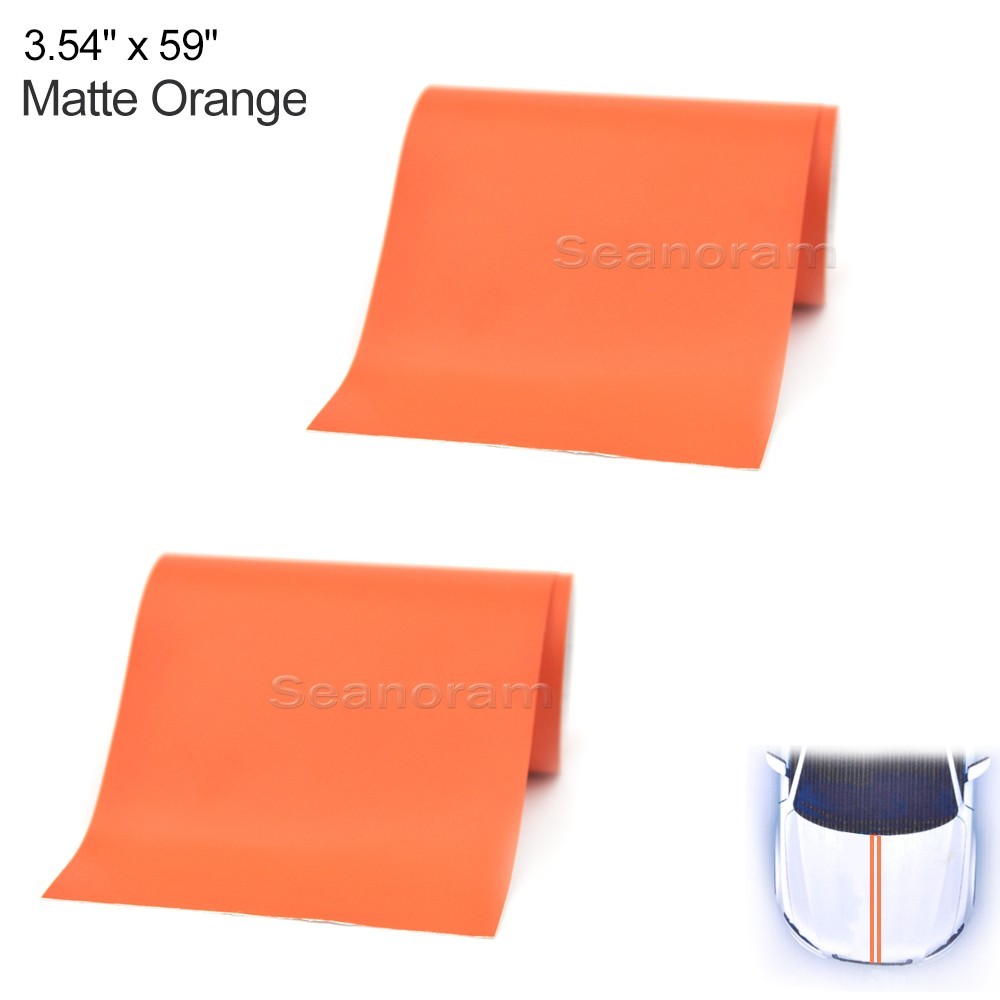 2x 3.54″ x 59″ Matte Orange Car Hood DIY Vinyl Tape Racing Stripes Sticker Decal
