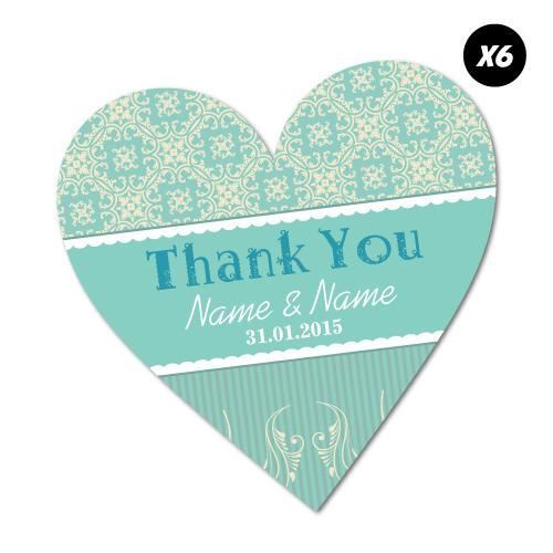 6X Custom Name Date Heart Wedding Invitaion Sticker