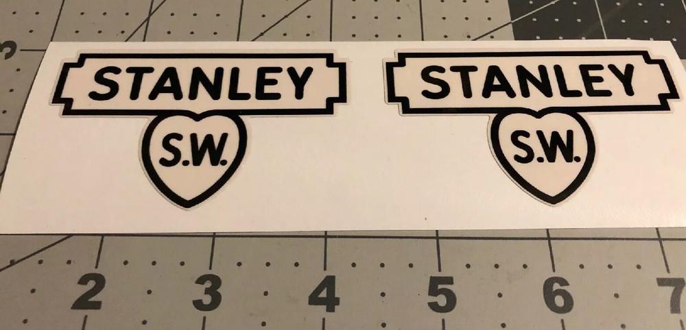 Stanley Tools Sweetheart Oak Box Logo Black White Vinyl Decals set of 2 Large