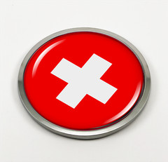 Emblem Car Sticker Chrome ROUND Bezel – Switzerland Flag