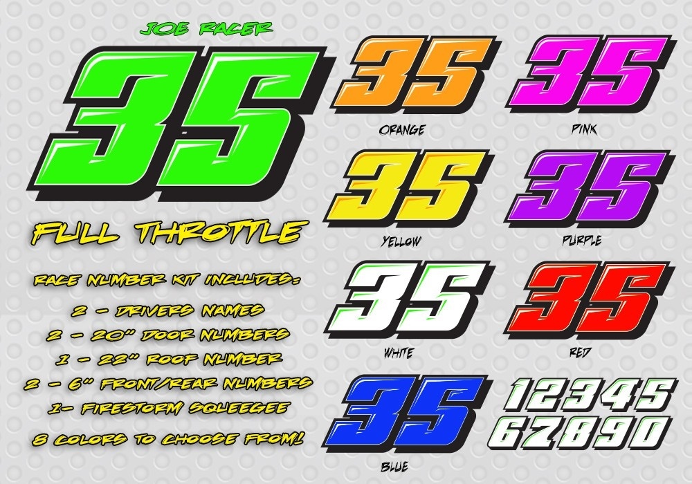 Racing Car Numbers Vinyl Decals Package Kit Late Model, Modified
