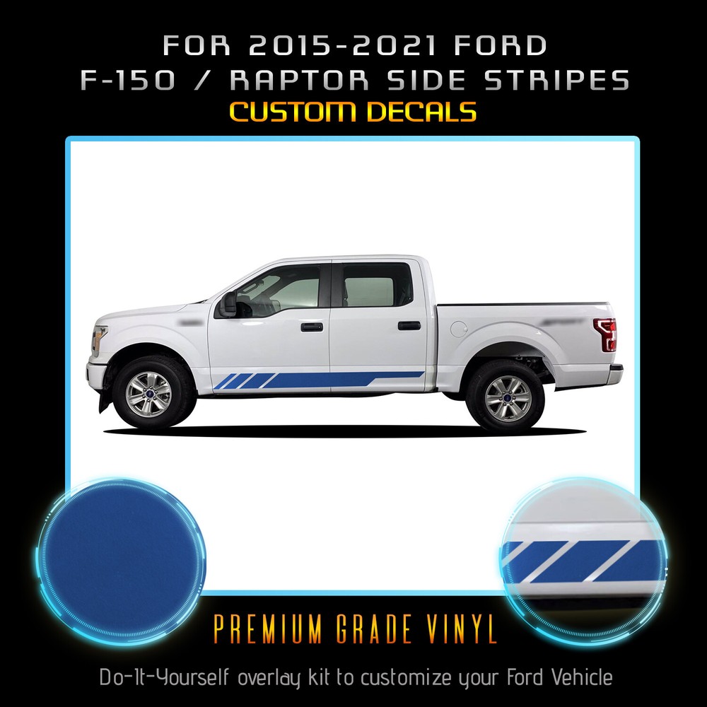 For 15-21 F-150 / Raptor Side Stripes Graphic Overlay Decal Satin Metallic Vinyl