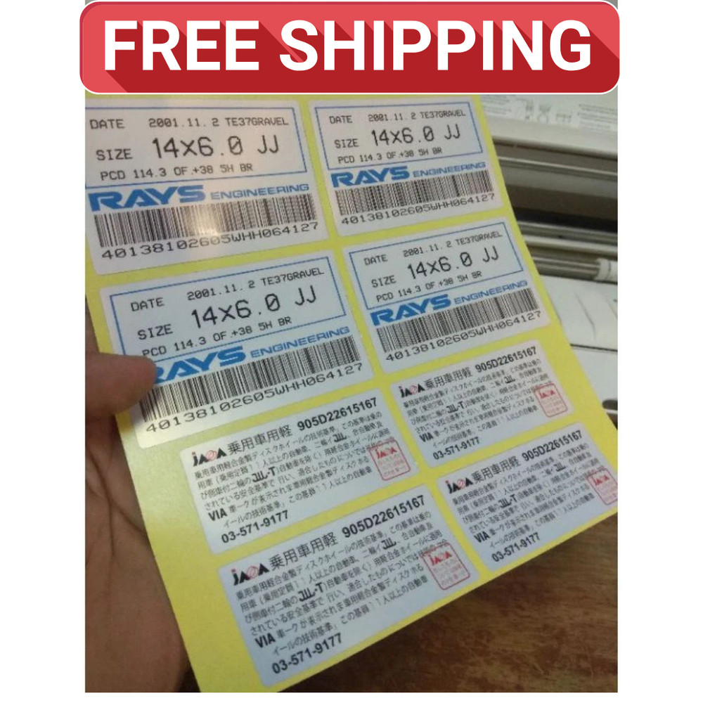 8 PCS STICKERS VOLK RAYS TE37 CE28 WHEELS SET PRODUCTION DESIGN TAG WITH BARCODE