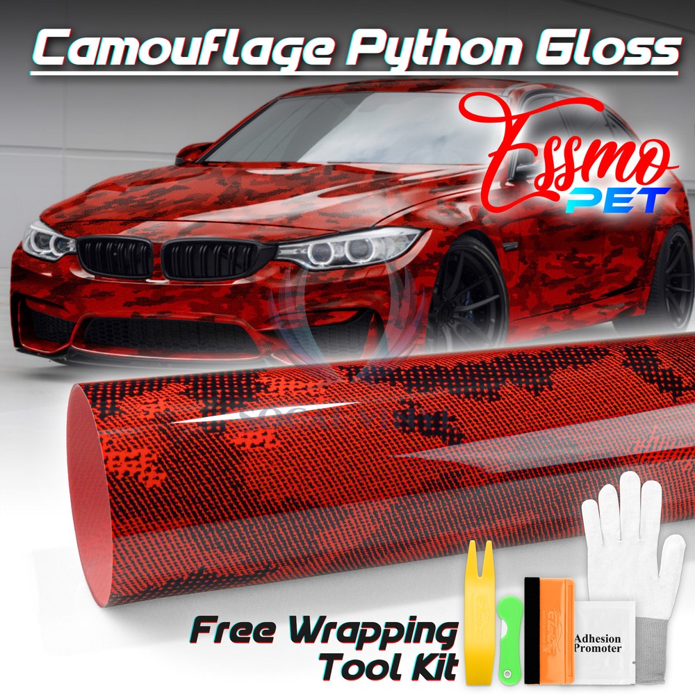 PET Camouflage Python Gloss Dark Red Car Vehicle Vinyl Wrap Decal Sticker Sheet