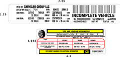 FCA JEEP CHRYSLER DODGE Decal MFG Sticker ID Label Tire Information VIN# USA 3M