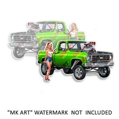 Pin Up Girl Sticker Fits Chevy 1980 Light Green Pickup Truck Nose Art 2 PACK