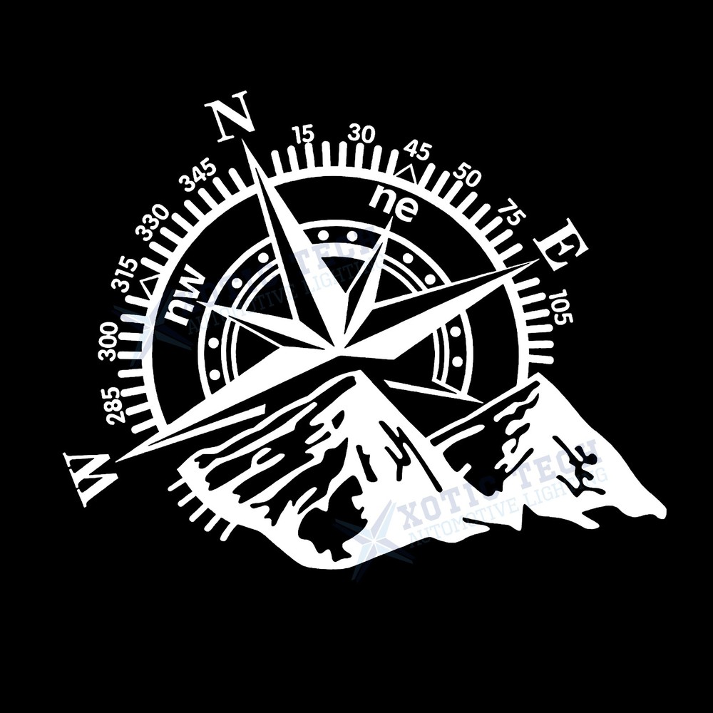 Compass with Mountains Car Body Rear Window Decal for Pickup Truck Boat Wall