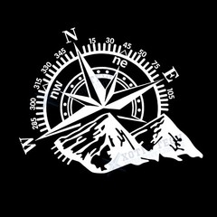 Compass with Mountains Car Body Rear Window Decal for Pickup Truck Boat Wall