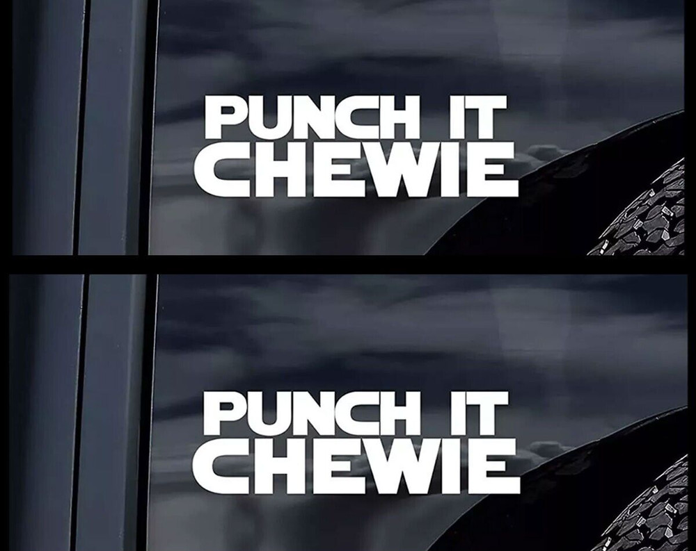 Two 7″ Punch It Chewie TWO White Vinyl Decals Car Truck Windows