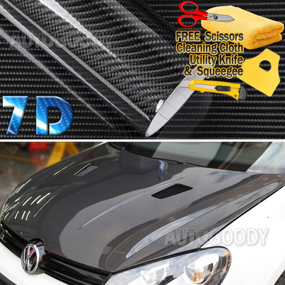 600″ x 60″ Super Gloss 7D Black Carbon Fiber Vinyl Air Bubble Free 50ft x 5ft 6D
