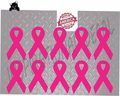 Breast Cancer Awareness Pink Ribbons 10 Pack Helmet Size 1″ x 1.7″ p294