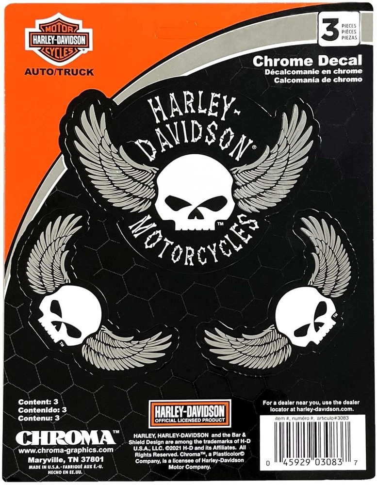 Chroma Graphics 3083 Decal – Licensed Harley-Davidson® – Skull & Wings, 3 Decals