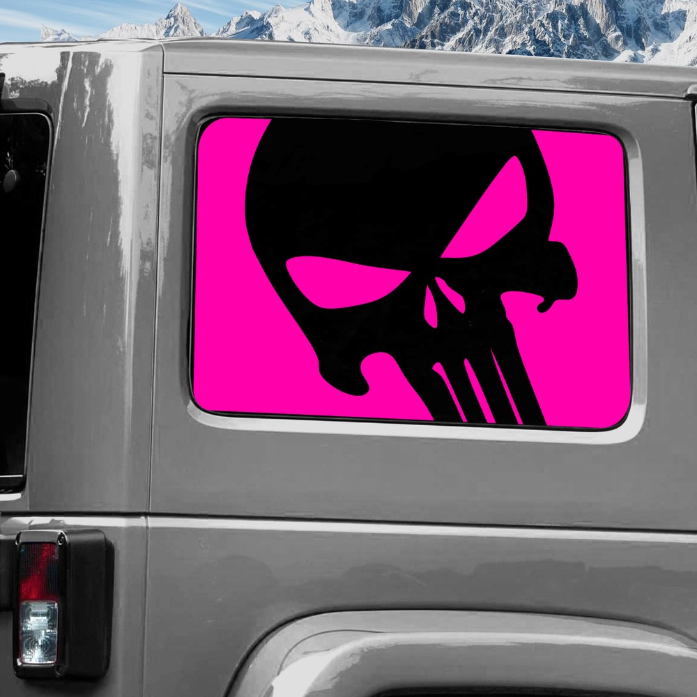 Rear Window Wrap Graphic Decal for Jeep Wrangler 2011-2020 SKULL PINK