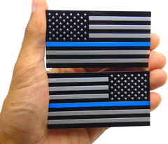 ALUMINUM Thin Blue Line Flag Decal Sticker Support Law Enforcement Police MIRROR