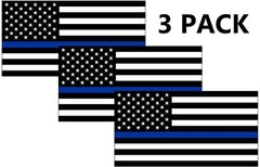3 x Blue Line American USA Flag Sticker Police Car Vehicle Window Bumper Decal