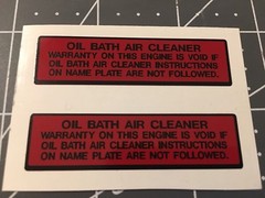 Briggs & Stratton Engine-Decals.com Oil Bath Air Cleaner decal 2 for 1