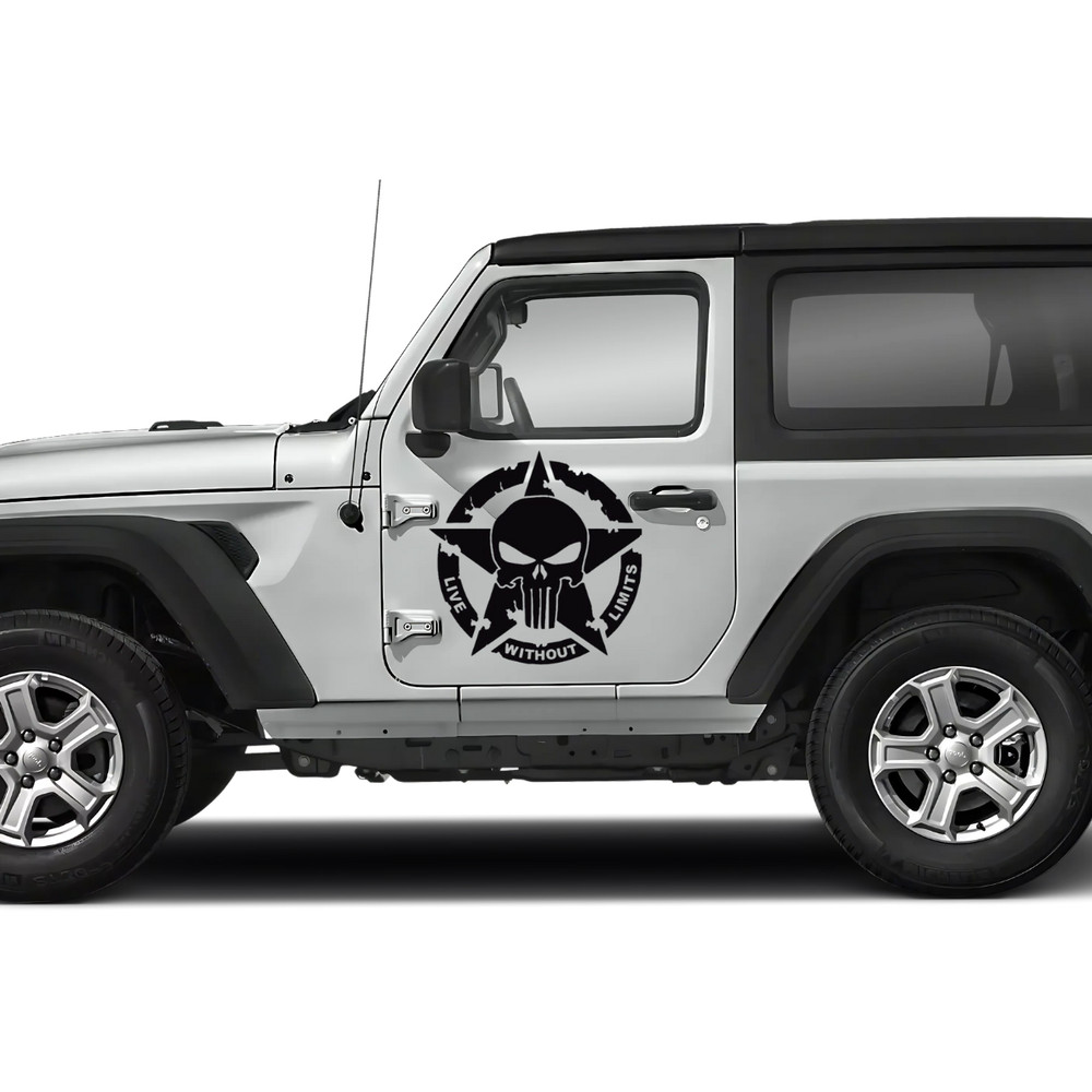 Punisher Skull Decal Sticker Compatible With: Jeep Wrangler Rubicon Gladiator