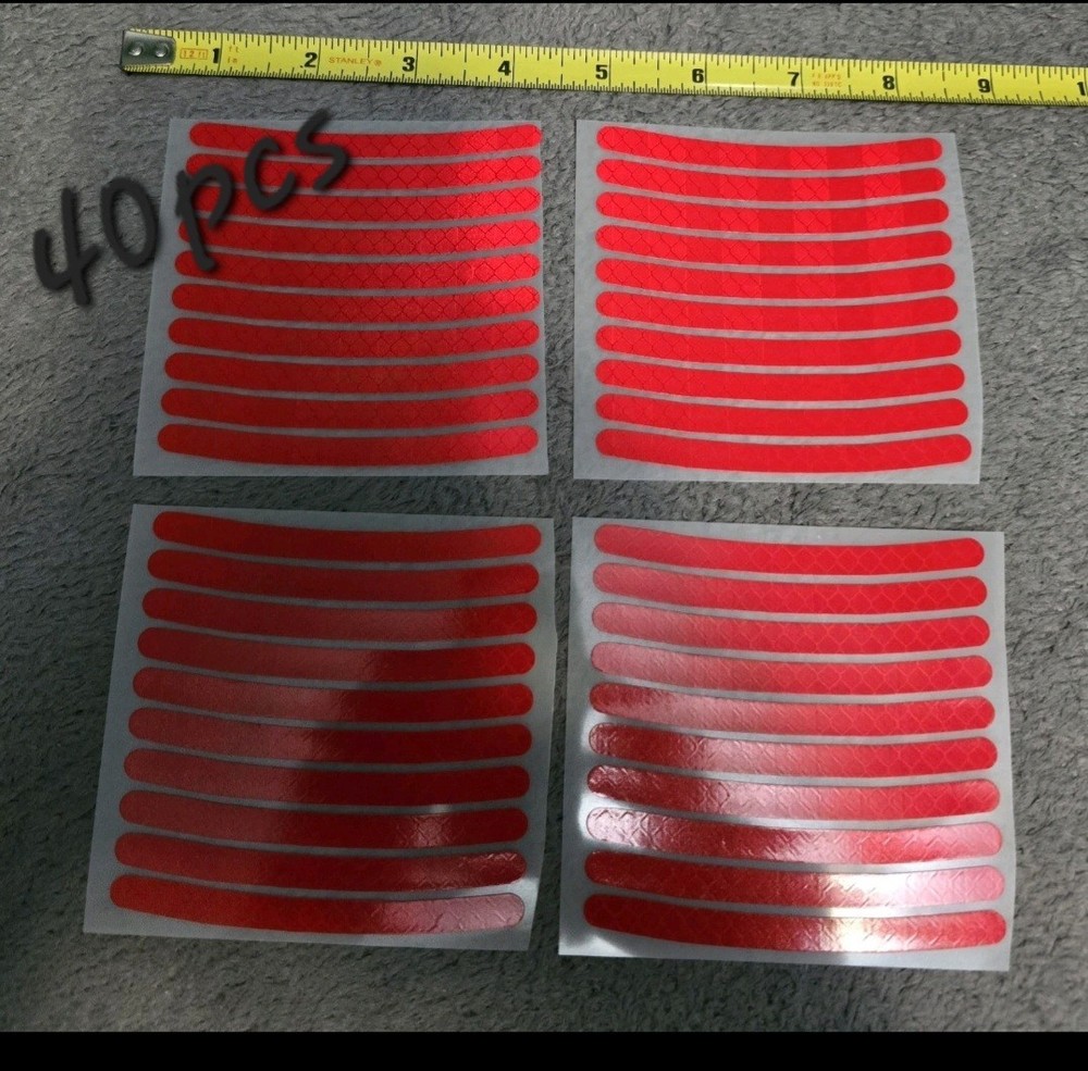 40x Car Motorcycle Wheel Hub Reflective Sticker RED Rim Tire Racing Strips Bike