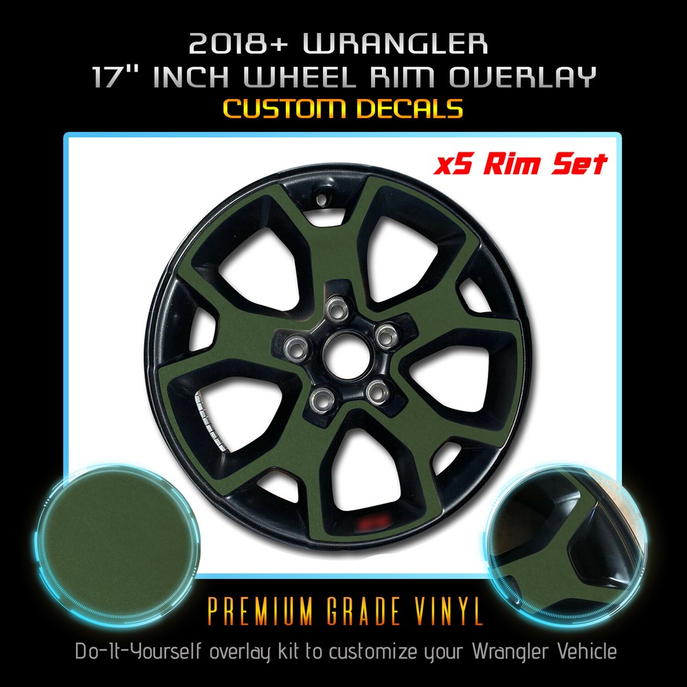 For 2018-2020 Wrangler JL JLU JK Rubicon Vinyl Wheel Rim Overlay x5 – Flat Matte