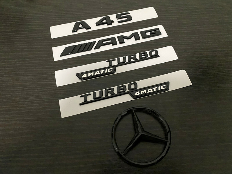 Gloss Black A45 AMG TURBO 4MATIC Rear Star Emblem PACKAGE replacement Badge W176
