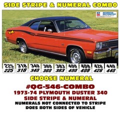 QG-546 COMBO 1973-1974 PLYMOUTH DUSTER – SIDE STRIPE & NUMERAL CHOICE – LICENSED