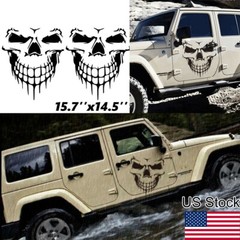 2pcs Black Skull Vinyl Side Door Tailgate Decal Sticker For Jeep Wrangler JK