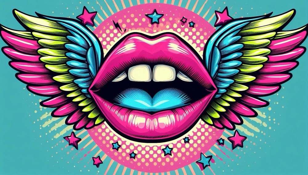Pop Art Sticker (3 Inch) Vibrant Mouth Neon Pink Lips Expression Wing Pink Star!