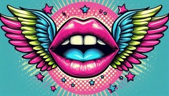 Pop Art Sticker (3 Inch) Vibrant Mouth Neon Pink Lips Expression Wing Pink Star!