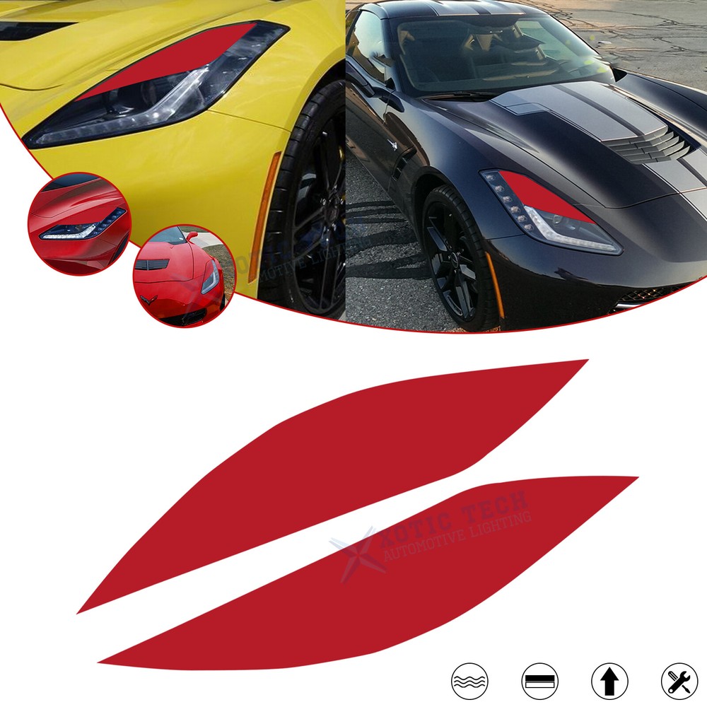 Set Red Die-cut Vinyl Headlight Eyelid Eye Edge Sticker For Chevy Corvette 14-19
