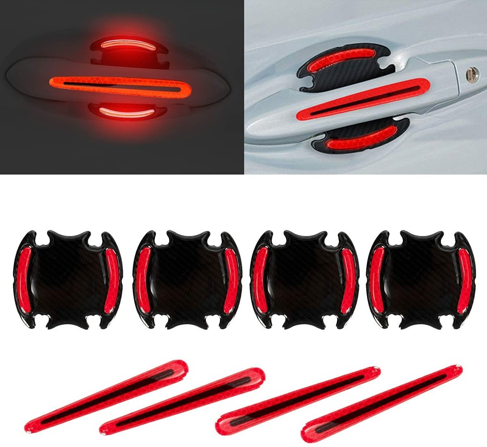 8 PCS Reflective Car Door Handle Protective Film Sticker Safety Strip Sticker