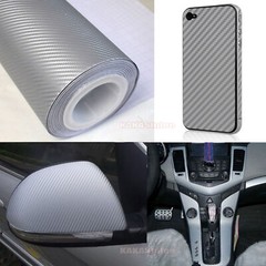 3D Silver / Sheet Car PVC Grain Carbon Fiber Vinyl Tape Wrap Sticker Decors Trim