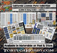 California – 1:18, 1:24, 1:64 & 1:10 Scale License Plates for diecast or models