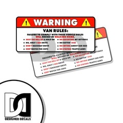 Personalized Van Rules Warning Safety Vehicle Funny Sticker Decal 2 PK 5″ DD