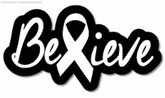 Believe White Ribbon Lung Cancer Decal Sticker Digital Print 6″ Inches Long