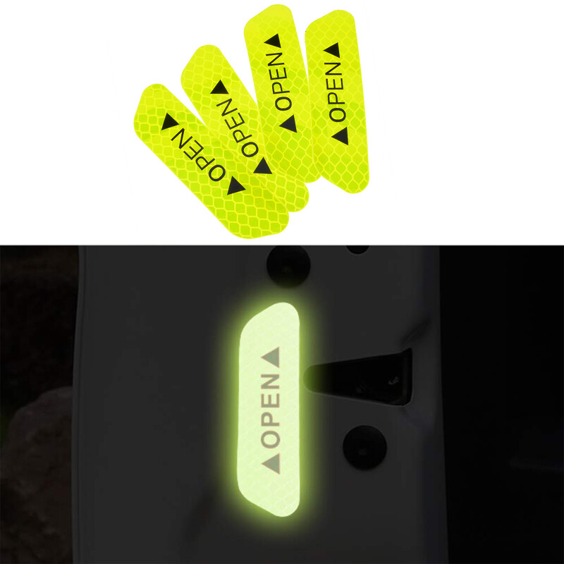 4pcs/set Car Door Open Reflective Sticker Tape Decal Safety Warning Yellow