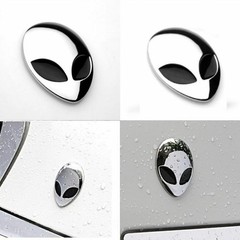 2pcs Chrome Metal 3D Alienware Head Auto Logo Sticker Badge Emblem Car Decal D