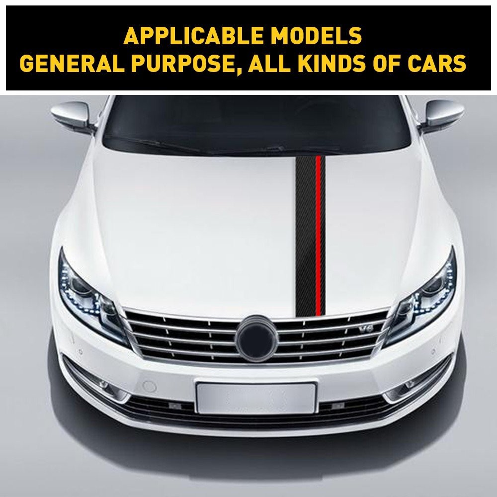 Universal Car Front Hood Rally Racing Stripes 5D Carbon Fiber Decal Wrap Sticker
