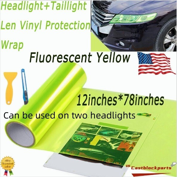 12″x78″Fit Headlight Taillamp Fluorescent Yellow Lens Vinyl Protection Film