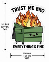 Trust Me Bro Everything’s Fine Dumpster Fire Funny Meme Bumper Sticker Decal New