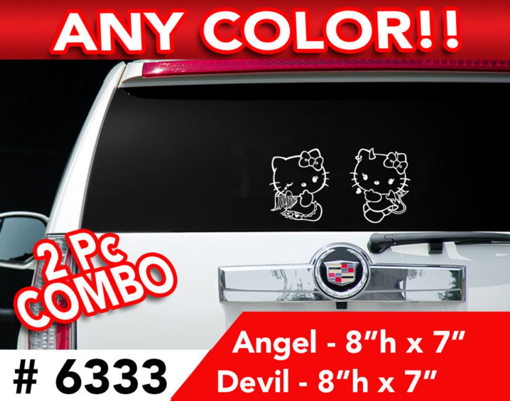 2PCs HELLO KITTY DEVIL & ANGEL DECAL STICKER 8″h x7″w