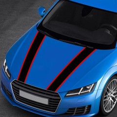 2PCS Front Car Hood Stripe Sticker Auto Body Sport Racing Black Red