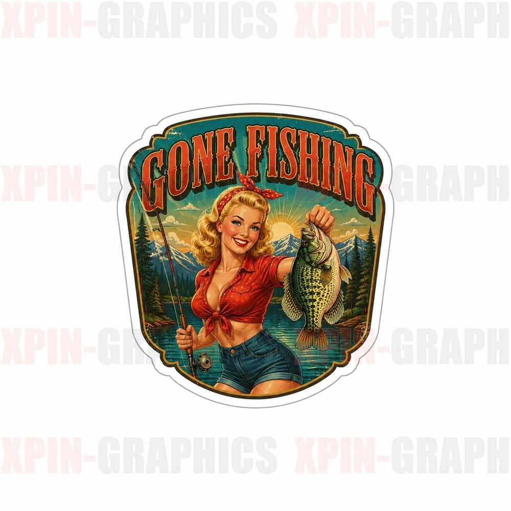 Gone Fishing Crappie Fish Vinyl Decal Sticker Pin Up Fisherman R