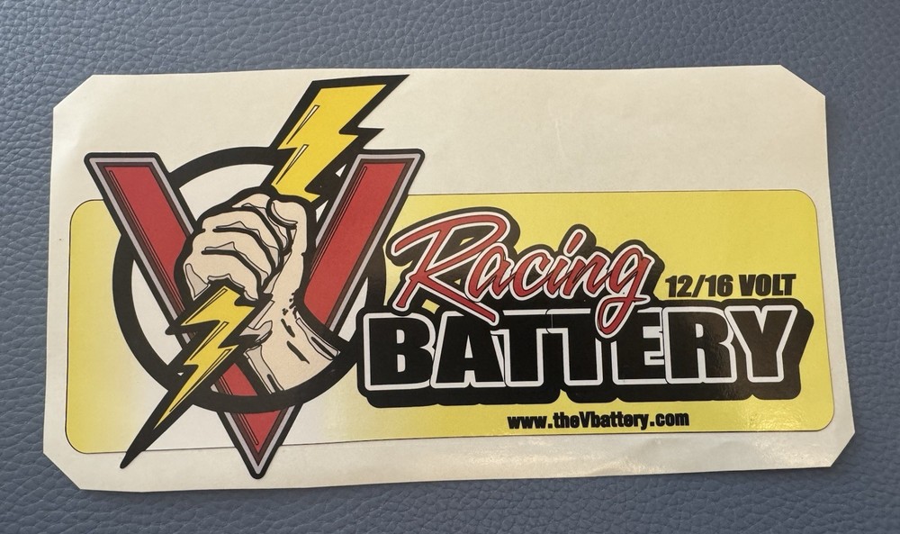 V Battery Racing RARE BIG Glossy Vinyl STICKER DECAL Auto 12/16 Volt Electronic