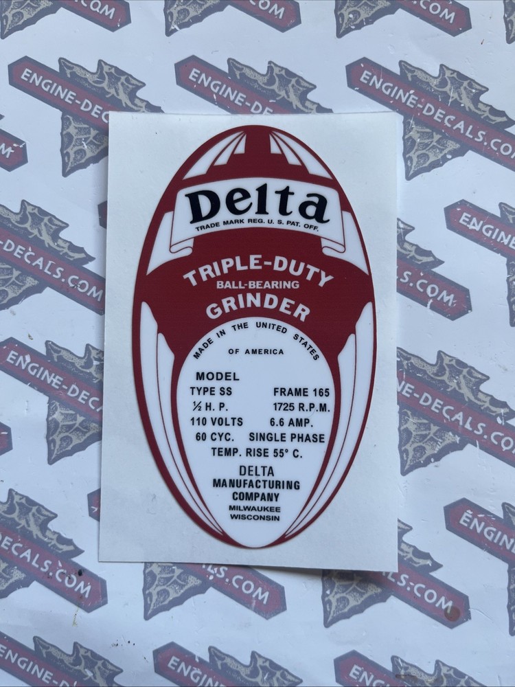 Delta Triple Duty Grinder Reproduction Motor Label 1/2 Hp 1725 3 3/4” Tall Qty 1