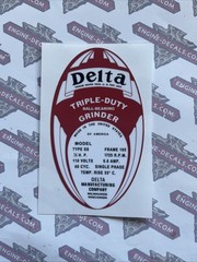 Delta Triple Duty Grinder Reproduction Motor Label 1/2 Hp 1725 3 3/4” Tall Qty 1