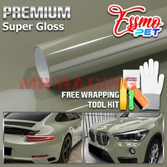 ESSMO PET Super Gloss Dark Khaki Green Vehicle Vinyl Wrap Decal Gloss Like Paint