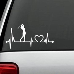 8” White Lady Golfer Ladies Golf Heartbeat Lifeline decal sticker window laptop