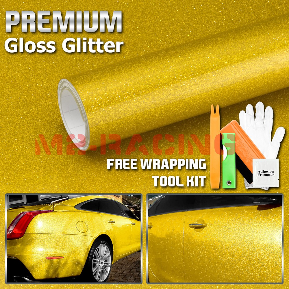 Gloss Diamond Glitter Yellow Sparkle Metallic Car Vinyl Wrap Decal Sticker Sheet
