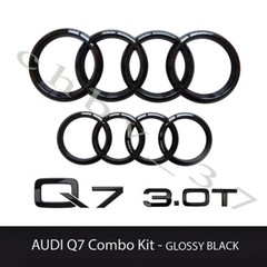 Audi Q7 3.0T 2016-2023 Front & Rear Rings Emblem Gloss Black 4 PCS Combo Set OE